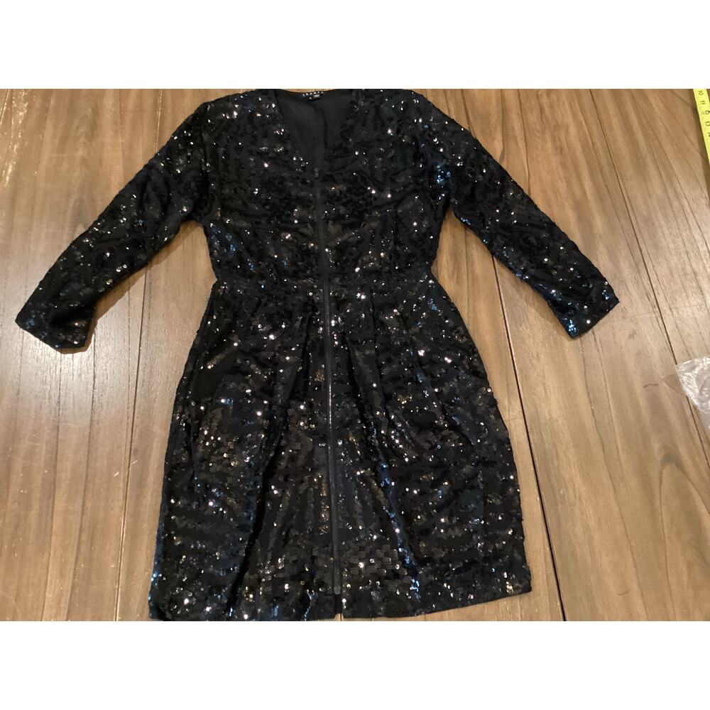 Theory Silk & Sequin Abree E Black Embellished Zip Front silk mini Dress 0
